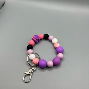 Colorful Beaded Keychain Bracelet with Purple Tulip - Handmade K0234C